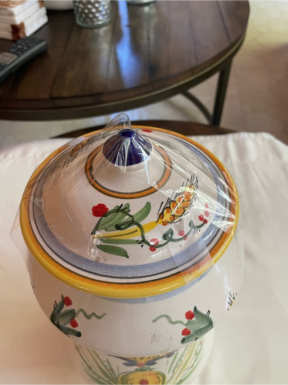 Hand-Painted Ceramic Biscotti Jar in White and Yellow - Picture 3 of 6